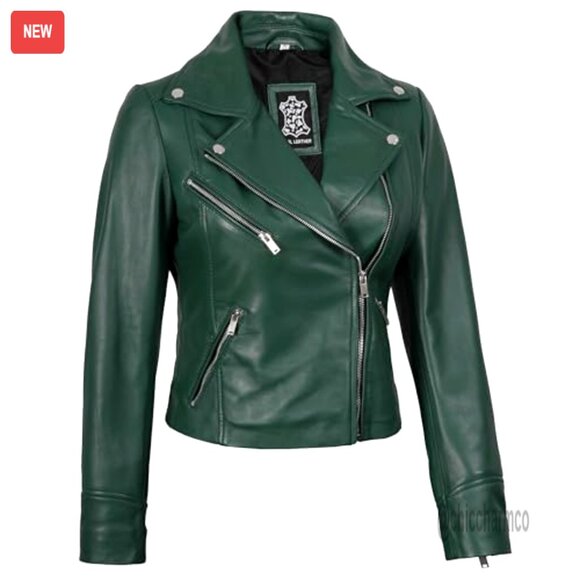 Asymmetrical Lambskin Leather Jacket Women's All Season Outerwear - Picture 3 of 5